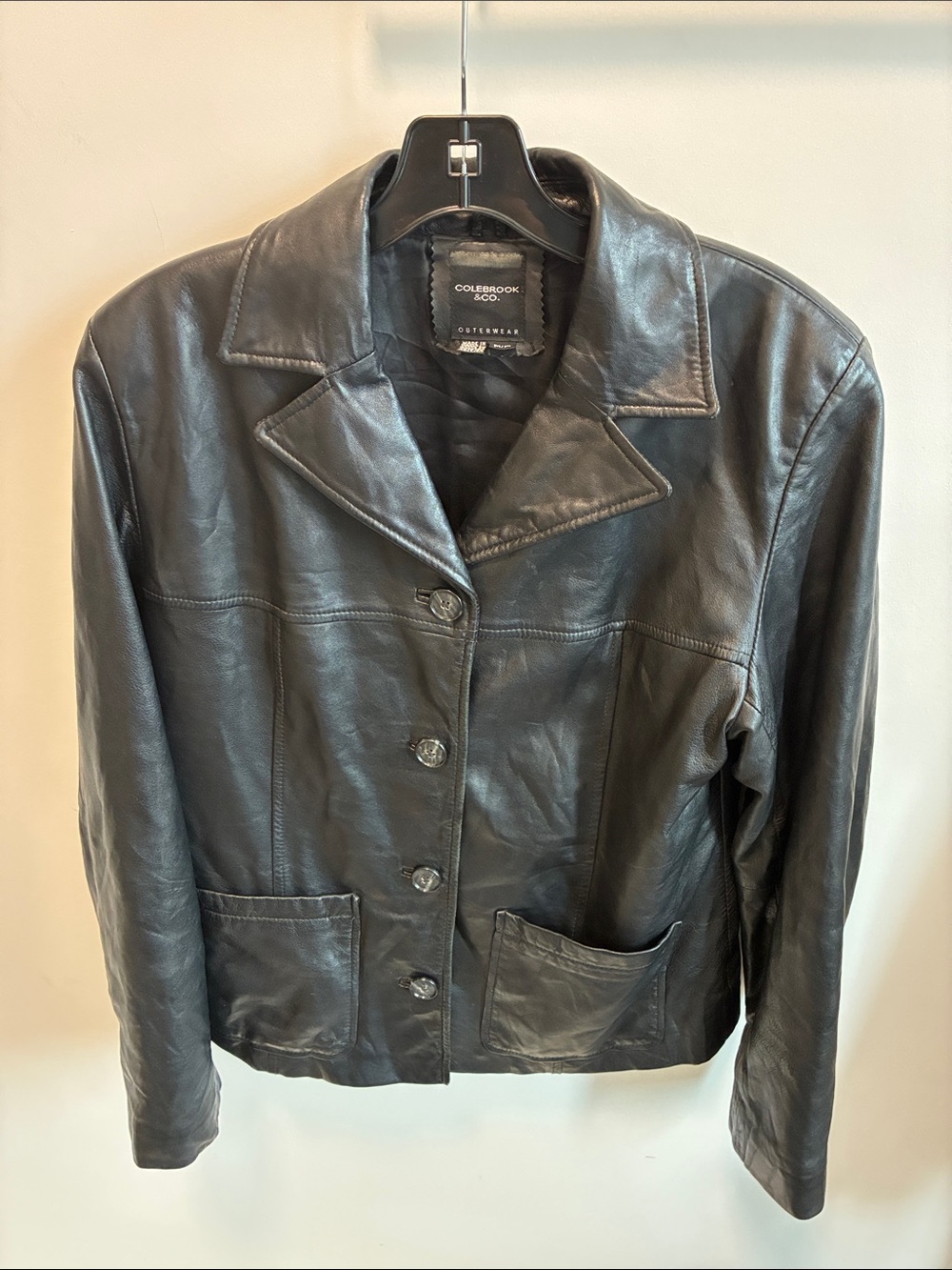 COLEBROOK Women's Black Leather Button-Front Jacket SIZE M